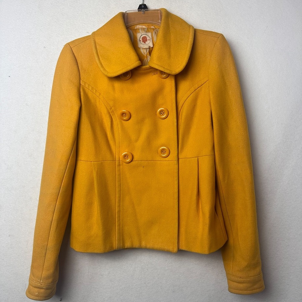 Tulle‎ Mustard Yellow Double Breasted Pea Coat Jacket Small Retro Peter Pan